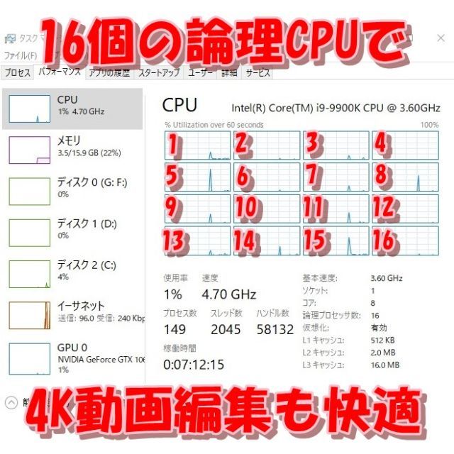 S様専用 i9 9900K 8コア16CPU最強！4K動画編集＆ゲームPC1