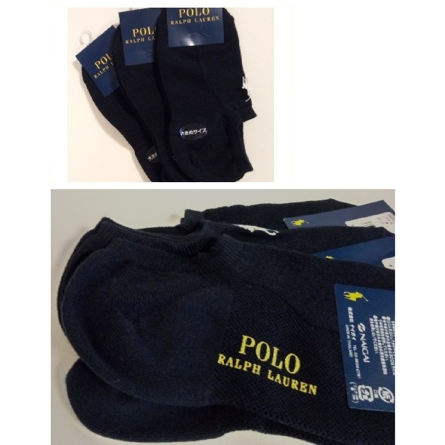 POLO RALPH LAUREN(ポロラルフローレン)の⑩ ラスト　新品　ラルフ　スニーカーソックス 3足　RALPH LAUREN　黒 レディースのレッグウェア(ソックス)の商品写真