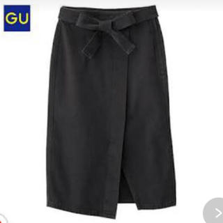 ジーユー(GU)のGU デニムラップスカート ブラック S(ひざ丈スカート)