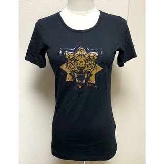 ジャストカヴァリ(Just Cavalli)の美品 正規品 ジャストカヴァリ Tシャツ ブラック M トラ タイガー スタッズ(Tシャツ(半袖/袖なし))