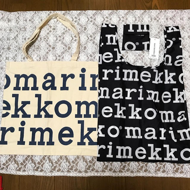 marimekko(マリメッコ)の【新品】マリメッコ ロゴトートバッグ マリロゴ エコバッグ 2点セット レディースのバッグ(エコバッグ)の商品写真