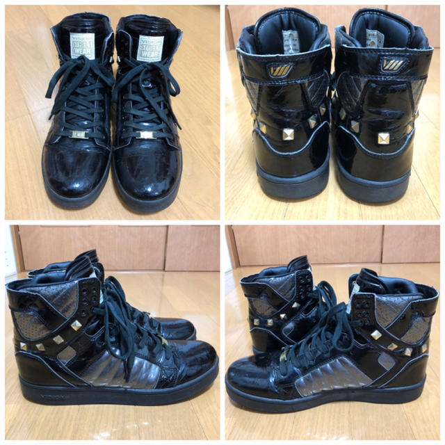 VISION STREET WEAR(ヴィジョン ストリート ウェア)のスニーカー ハイカット メンズ エナメル シューズ VISION 黒金 ブラック メンズの靴/シューズ(スニーカー)の商品写真