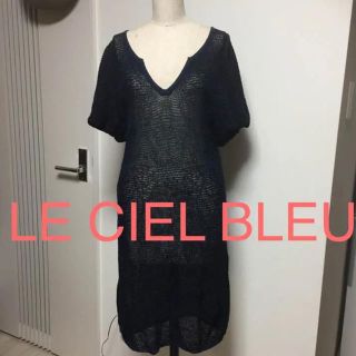 ルシェルブルー(LE CIEL BLEU)のS650 LE CIEL BLEU リネン ワンピース 膝丈 ネイビー 38 紺(ひざ丈ワンピース)