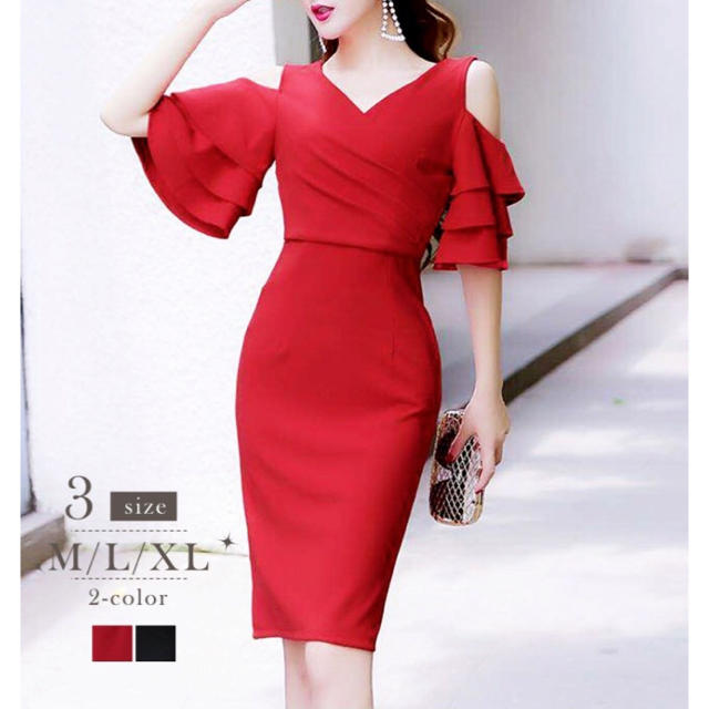 Andy(アンディ)のベルシア赤ドレス レディースのフォーマル/ドレス(ミディアムドレス)の商品写真