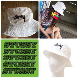 ステューシー(STUSSY)のSTUSSY 白 バケットハット(ハット)