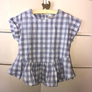 プティマイン(petit main)のpetitmain 110cmギンガムチェック後ろリボンペプラムチュニック 美品(Tシャツ/カットソー)