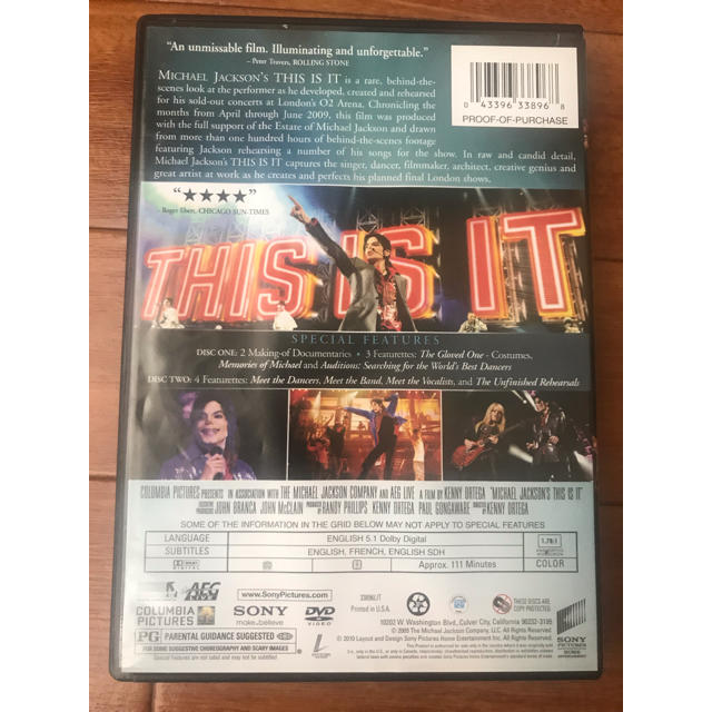 SONY(ソニー)のマイケルジャクソン／THIS IS IT／DVD エンタメ/ホビーのDVD/ブルーレイ(ミュージック)の商品写真