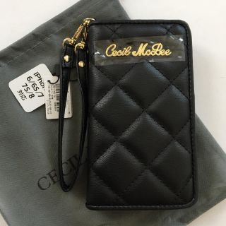 セシルマクビー(CECIL McBEE)の新品 セシルマクビー キルティング 手帳型 iPhoneケース ブラック 黒(iPhoneケース)