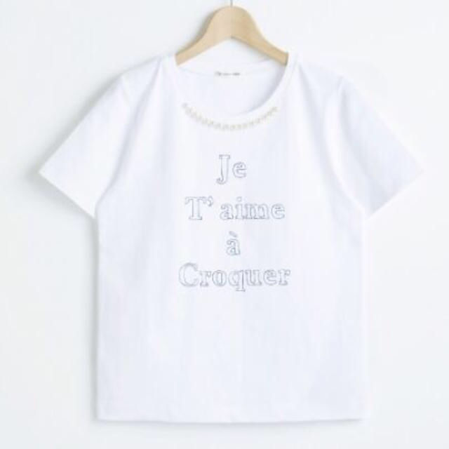 le.coeur blanc(ルクールブラン)のパール付プリントTシャツ レディースのトップス(Tシャツ(半袖/袖なし))の商品写真