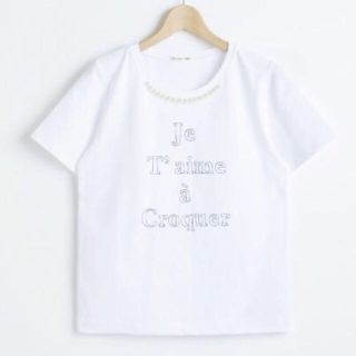 ルクールブラン(le.coeur blanc)のパール付プリントTシャツ(Tシャツ(半袖/袖なし))