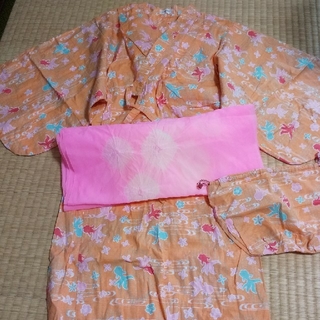 コンビミニ(Combi mini)のコンビミニ　浴衣　100　金魚　オレンジ　帯　巾着袋(甚平/浴衣)