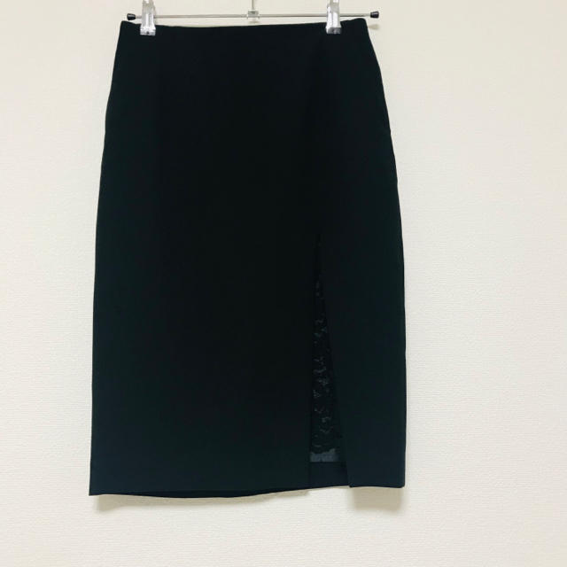 Spick & Span(スピックアンドスパン)の美品:レース付きタイトスカート(黒) レディースのスカート(ひざ丈スカート)の商品写真