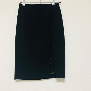 スピックアンドスパン(Spick & Span)の美品:レース付きタイトスカート(黒)(ひざ丈スカート)