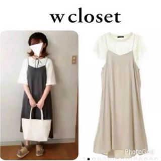 ダブルクローゼット(w closet)の新品♡ダブルクローゼット♡キャミワンピ＆レーストップスのセット(ひざ丈ワンピース)