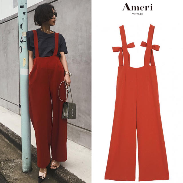 Ameri VINTAGE(アメリヴィンテージ)の【完売品】Ameri vintage BACK RIBBON ROMPERS  レディースのパンツ(サロペット/オーバーオール)の商品写真