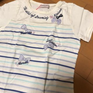 メゾピアノジュニア(mezzo piano junior)の新品 メゾピアノジュニア ボーダー リボンTシャツ(Tシャツ/カットソー)