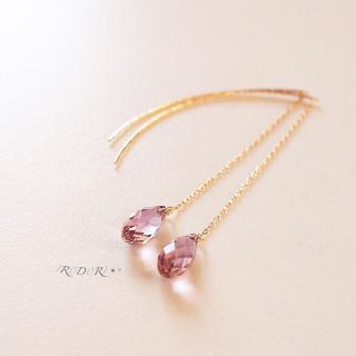 スワロフスキー(SWAROVSKI)の金具変更】3-2. アンティークピンク＊スワロフスキーのアメリカンピアス(ピアス)