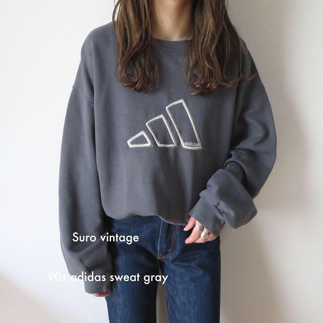 90s adidas 刺繍 スウェット トレーナー グレー  レディース