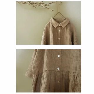 ザラキッズ(ZARA KIDS)の韓国子供服 ワッフルワンピース シャツワンピース ロングシャツ シャツワンピ (ワンピース)