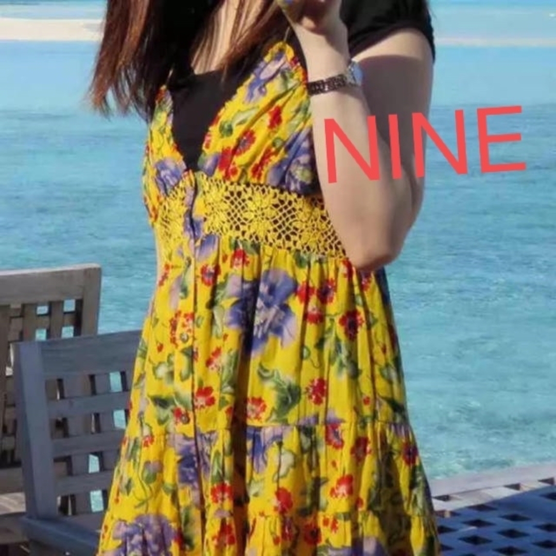 NINE(ナイン)のNINE 2度着用 イエロー キャミ ワンピース レディースのワンピース(ひざ丈ワンピース)の商品写真