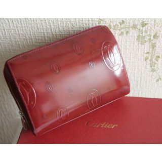 カルティエ(Cartier)の未使用♡カルティエ…ハッピーバースデーラウンドジップポーチ♡ボルドー×エナメル(ポーチ)