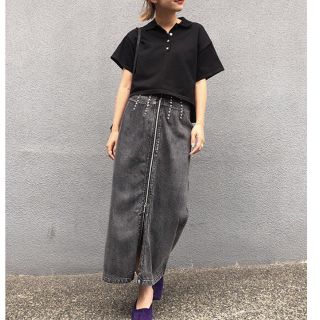 アメリヴィンテージ(Ameri VINTAGE)のAmeri STUDS LINE DENIM SKIRT ブラック新品Sサイズ(ロングスカート)