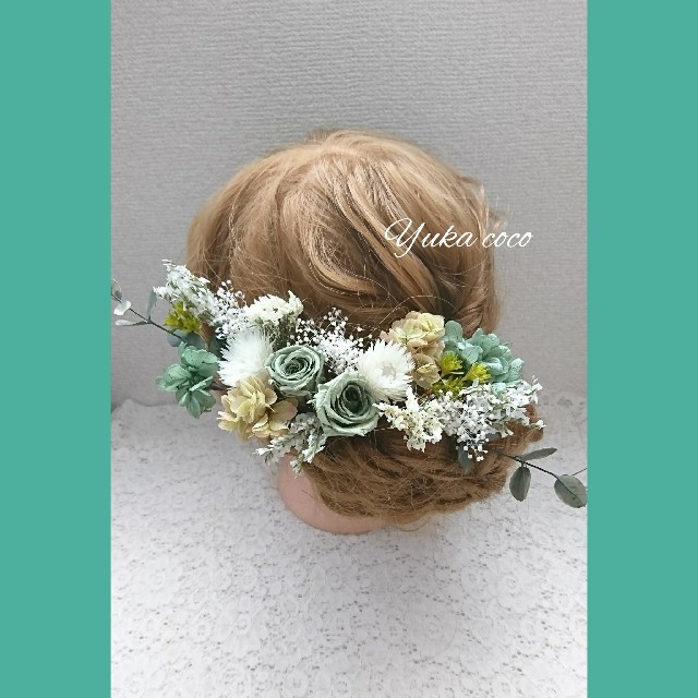 ドライフラワー ヘッドドレス❁¨̮White green