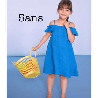 プチバトー(PETIT BATEAU)の新品未使用 プチバトー 5ans ブルーリネンノースリーブワンピース(ワンピース)