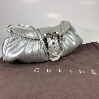 セリーヌ(celine)の【美品】セリーヌ フルレザー ショルダー ミニサイズ シルバー 保存袋付(ショルダーバッグ)