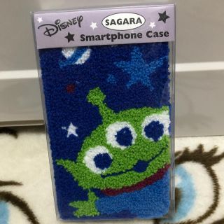 ディズニー(Disney)のさがら刺繍スマホケースグリーンメン手帳型トイストーリー(モバイルケース/カバー)