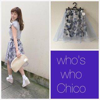 フーズフーチコ(who's who Chico)の新品Chico♡オーガンジー花柄スカート(ひざ丈スカート)