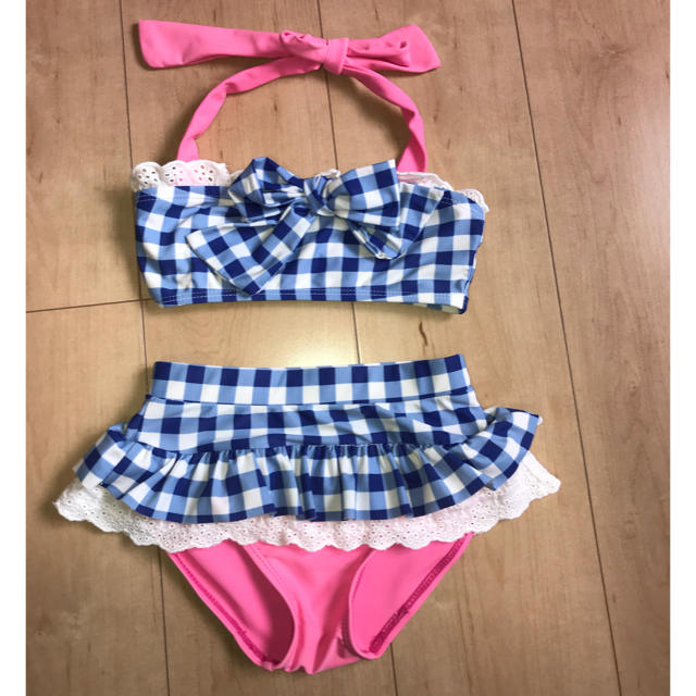 はなこ様　専用　チェック ビキニ水着 キッズ キッズ/ベビー/マタニティのキッズ服女の子用(90cm~)(水着)の商品写真