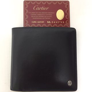 カルティエ(Cartier)のCartier カルティエ 二つ折り 財布 メンズ ブラック(折り財布)