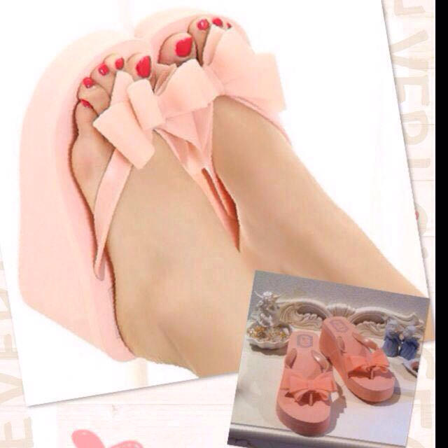 厚底 ビーチ リボン サンダル ピンク レディースの靴/シューズ(サンダル)の商品写真
