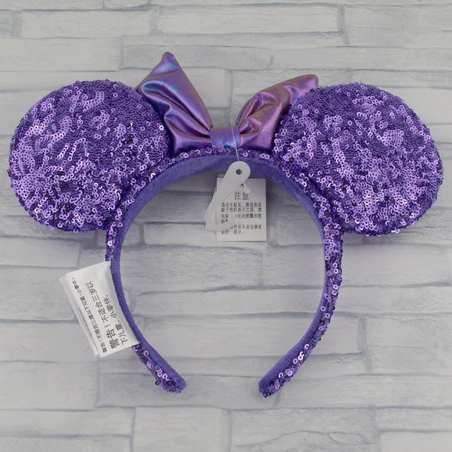 Disney(ディズニー)の香港ディズニー　☆紫パープル　スパンコール　ミニー　カチューシャ レディースのヘアアクセサリー(カチューシャ)の商品写真