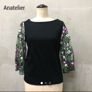 アナトリエ(anatelier)の美品 アナトリエ 刺繍 シャツ 黒 38(シャツ/ブラウス(半袖/袖なし))