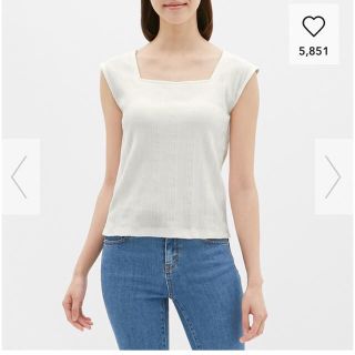 ザラ(ZARA)のスクエアネック リブTシャツノースリーブ ホワイト(タンクトップ)