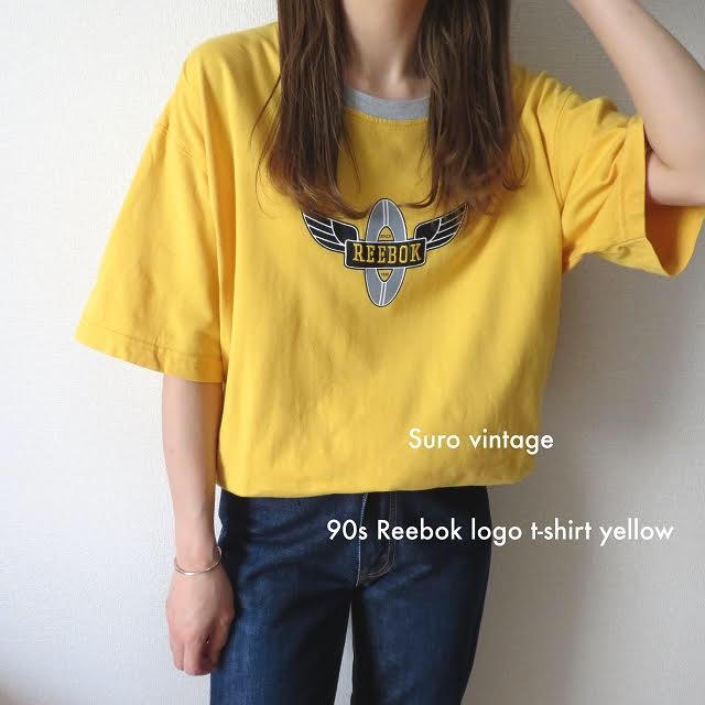 90s reebok 刺繍 tシャツ イエロー  レディース vintage