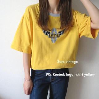 リーボック(Reebok)の90s reebok 刺繍 tシャツ イエロー 古着 レディース vintage(Tシャツ(半袖/袖なし))