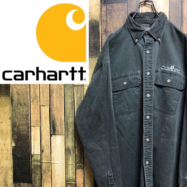 carhartt(カーハート)の【激レア】カーハート☆ワンポイント刺繍ロゴ入りワークブラックデニムシャツ メンズのトップス(シャツ)の商品写真