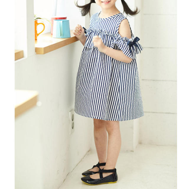 【新品未使用】ストライプ ワンピース カチューシャ セット 韓国子供服 キッズ/ベビー/マタニティのキッズ服女の子用(90cm~)(ワンピース)の商品写真