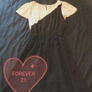 フォーエバートゥエンティーワン(FOREVER 21)のフォーエバー21切り替えギャザーフレアーワンピースベージュブラック(ひざ丈ワンピース)