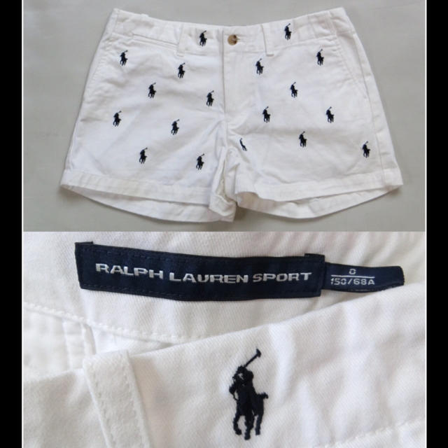 Ralph Lauren(ラルフローレン)のRALPH LAUREN ラルフローレン　白に紺のロゴ刺繍入りショートパンツ 0 レディースのパンツ(ショートパンツ)の商品写真