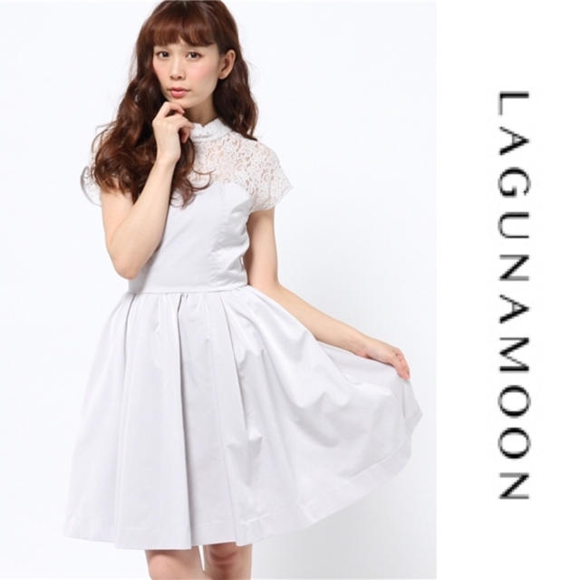 LagunaMoon(ラグナムーン)の【LAGUNAMOON】♡ ボトルネックレースボリュームワンピース レディースのワンピース(ひざ丈ワンピース)の商品写真