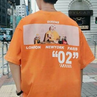 トレンド♪ダボTシャツ バックプリント オルチャンストリート オレンジ(Tシャツ/カットソー(半袖/袖なし))