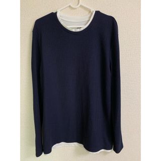 ザラ(ZARA)の新品 ザラ ZARA メンズ 長袖 綿 トップス Mサイズ 薄ニット 紺色(Tシャツ/カットソー(七分/長袖))