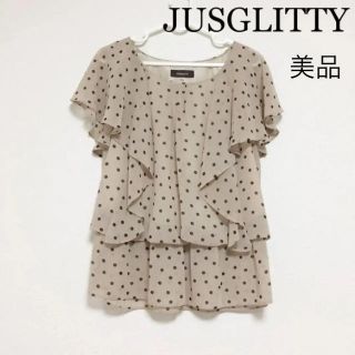 ジャスグリッティー(JUSGLITTY)の【JUSGLITTY】フレア袖水玉トップス、ドット柄(カットソー(半袖/袖なし))