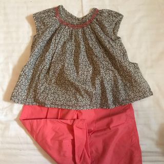 Bonpoint - ボンポワン 2a リバティ ペッパー刺繍ブラウス&パンツ