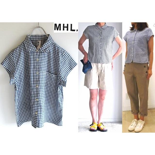 MHL. 丸襟 リネンコットン ラフギンガムチェックシャツ Ⅲ 日本製 綿麻
