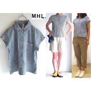 マーガレットハウエル(MARGARET HOWELL)のMHL. 丸襟 リネンコットン ラフギンガムチェックシャツ Ⅲ 日本製 綿麻(シャツ/ブラウス(半袖/袖なし))